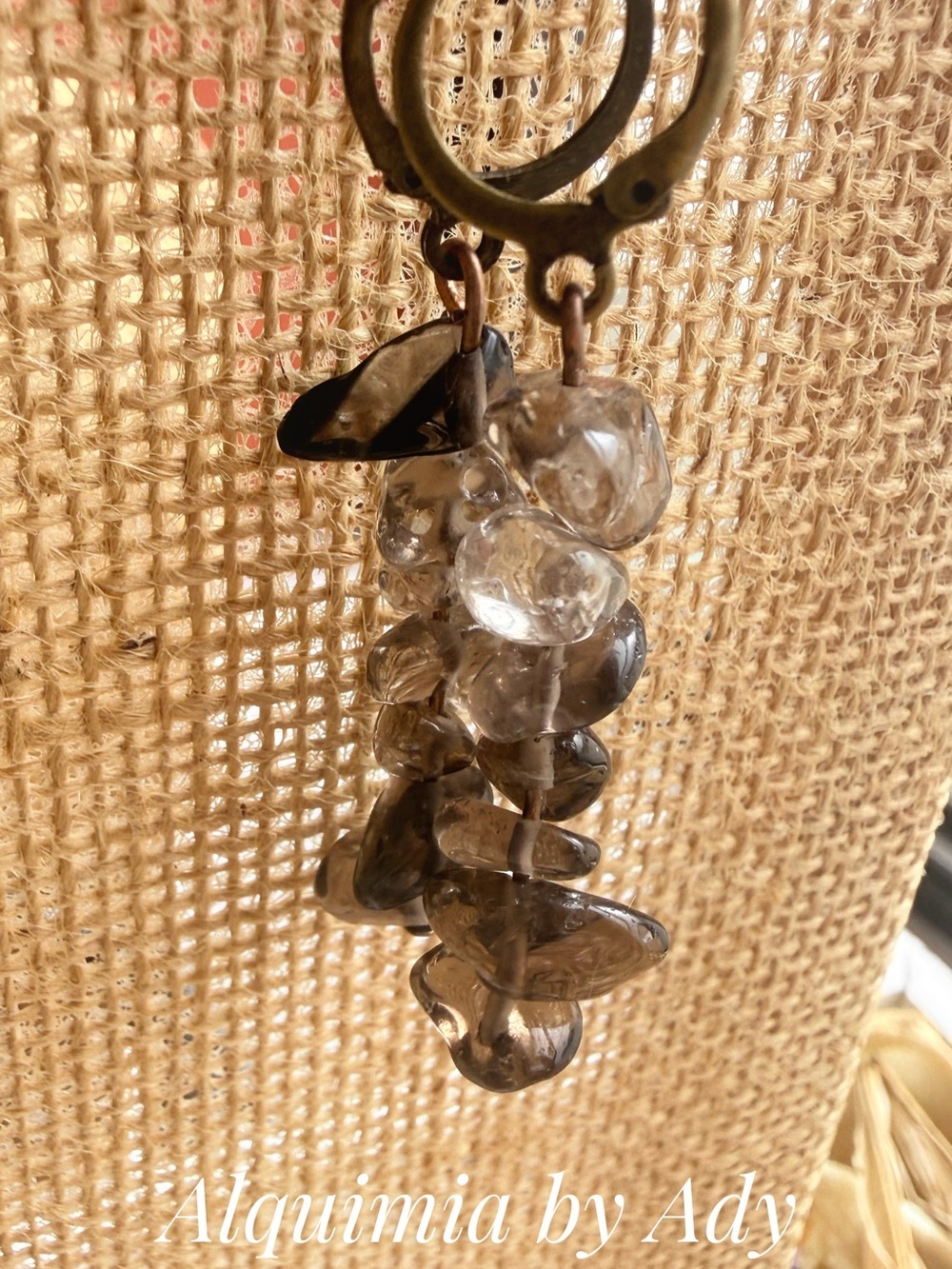 Smoky Quartz cluster silver dangle earrings